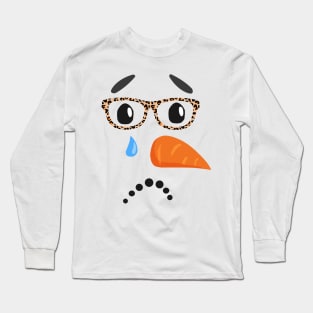 sad snowman carrot nose eyelashes leopard glasses Long Sleeve T-Shirt